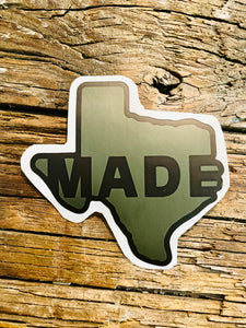 Texas Made Army Green Die Cut Sticker